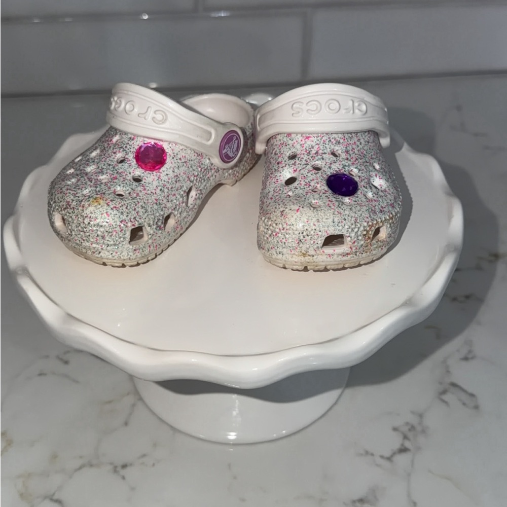 CROCS Kids Glitter Slippers - White and Purple